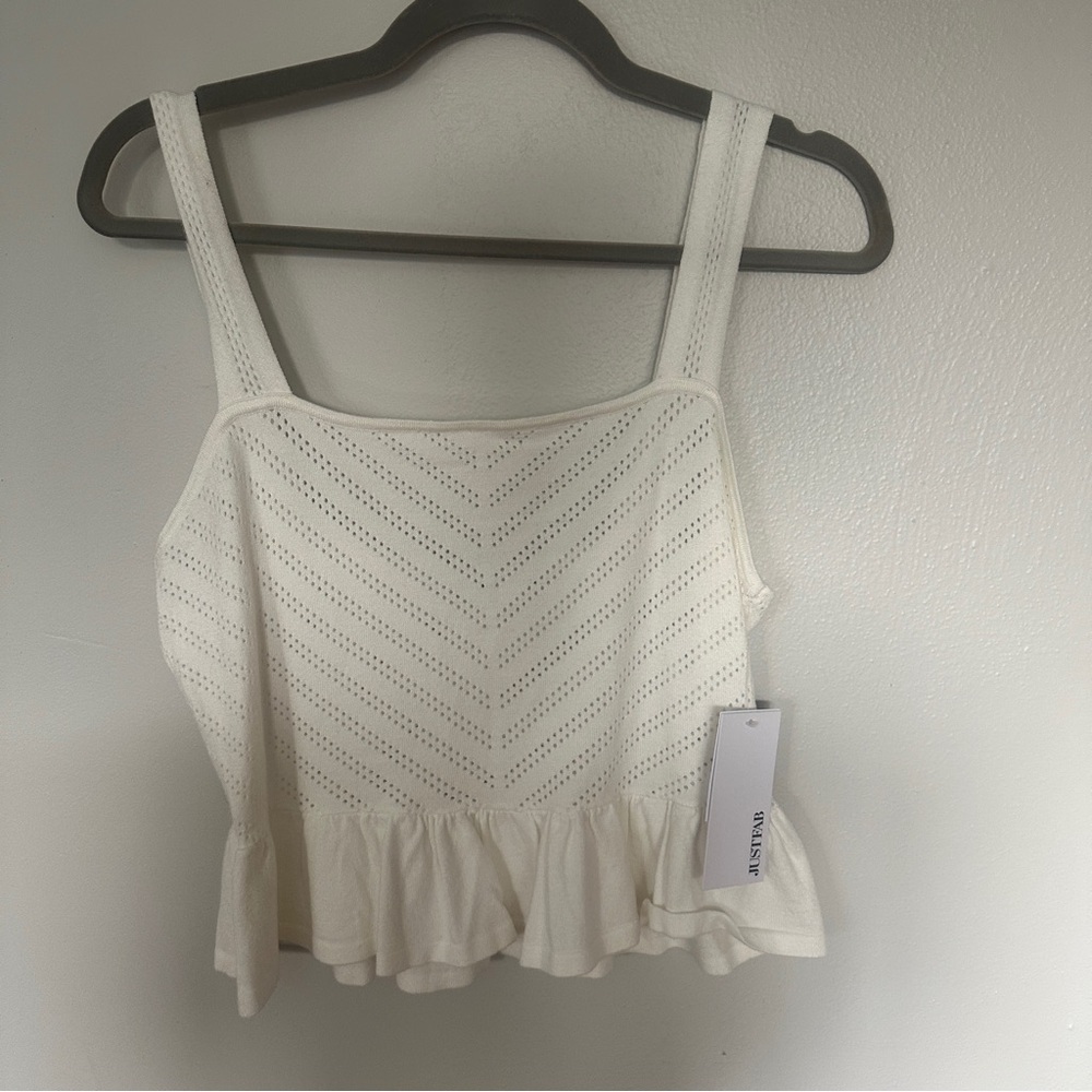 JustFab Cream Eyelet Ruffle Camisole Tank